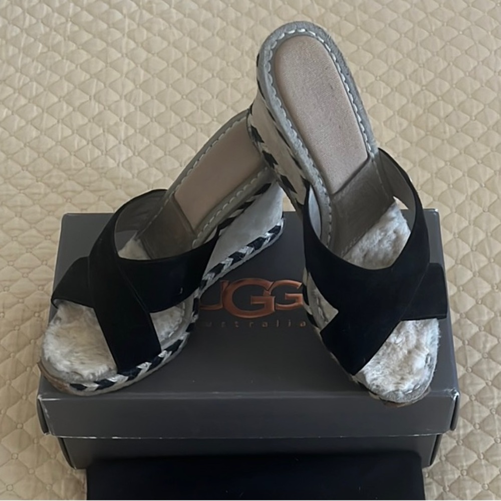 UGG Margot Wedges Black Suede Leather Size 7